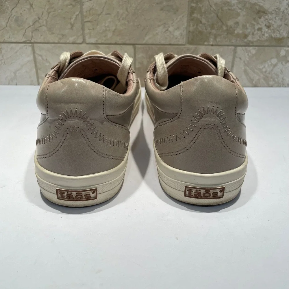 Taos Plim Soul Lux Leather Sneakers Womens 10 Taupe Tan Low Top PLX-13994A EUC